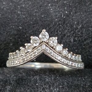 Pandora Princess Wishbone Ring Sterling Silver & Cubic Zirconia Size 8.5
